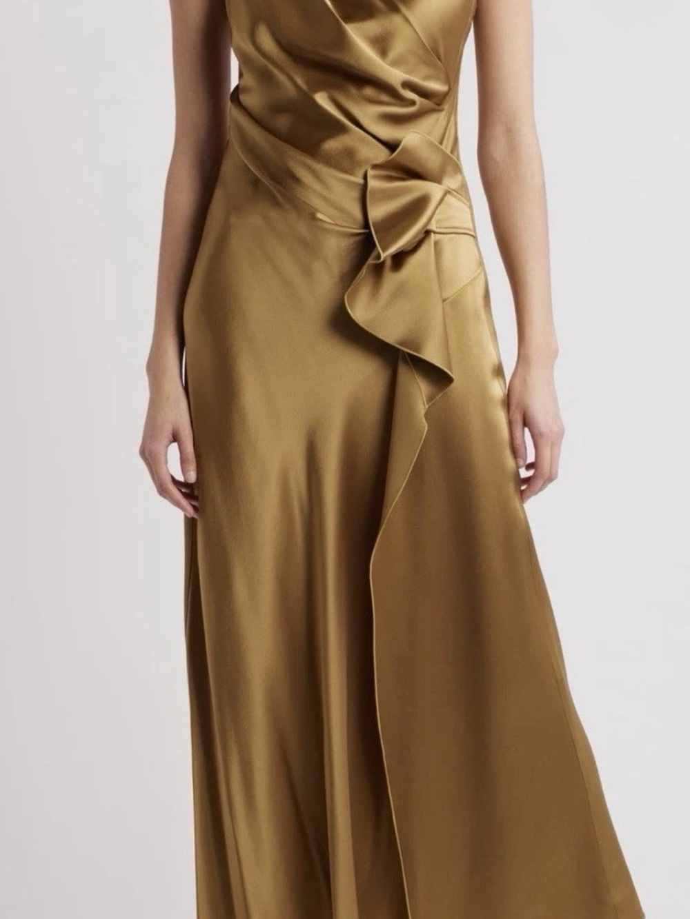 Acler RAMSHAW Satin MAXI DRESS, Golden Moss, Sz 10